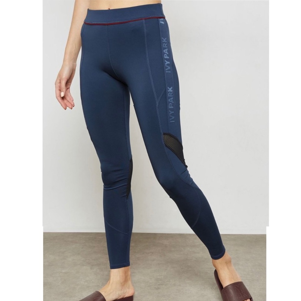 IVYPARK Navy Blue / dark Teal Cropped Logo a leggings with Red Trim Size Medium